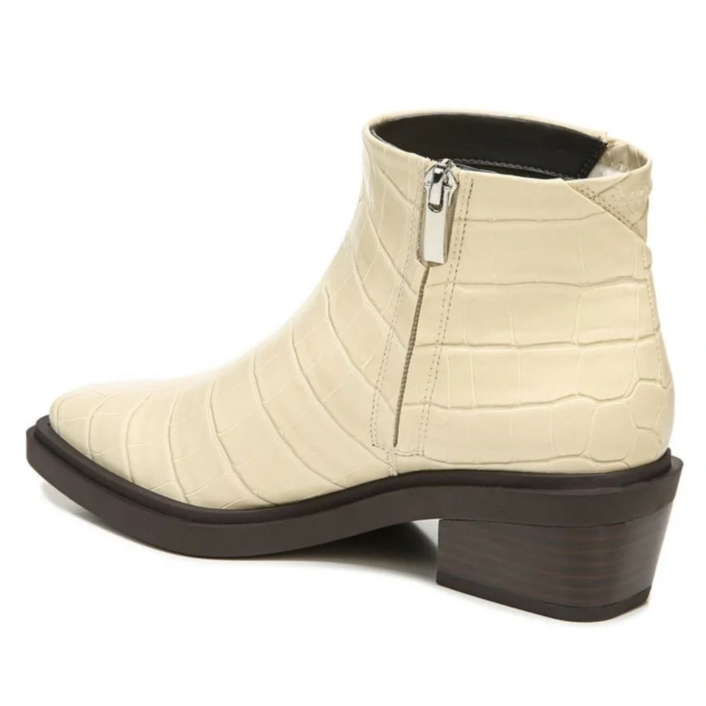 Franco Sarto Fina Western Bootie in Cream Croc Faux Leather Size 6